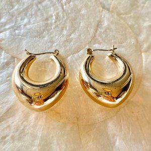 Gold Tone Small Teardrop Hoop Earrings